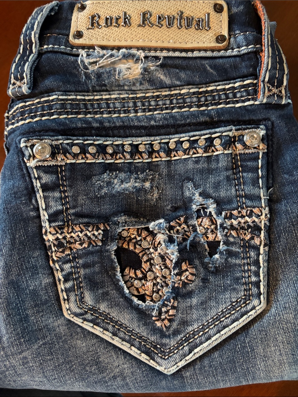 Rock Revival Distressed Studded  Blue Women’s Jeans rhinestones